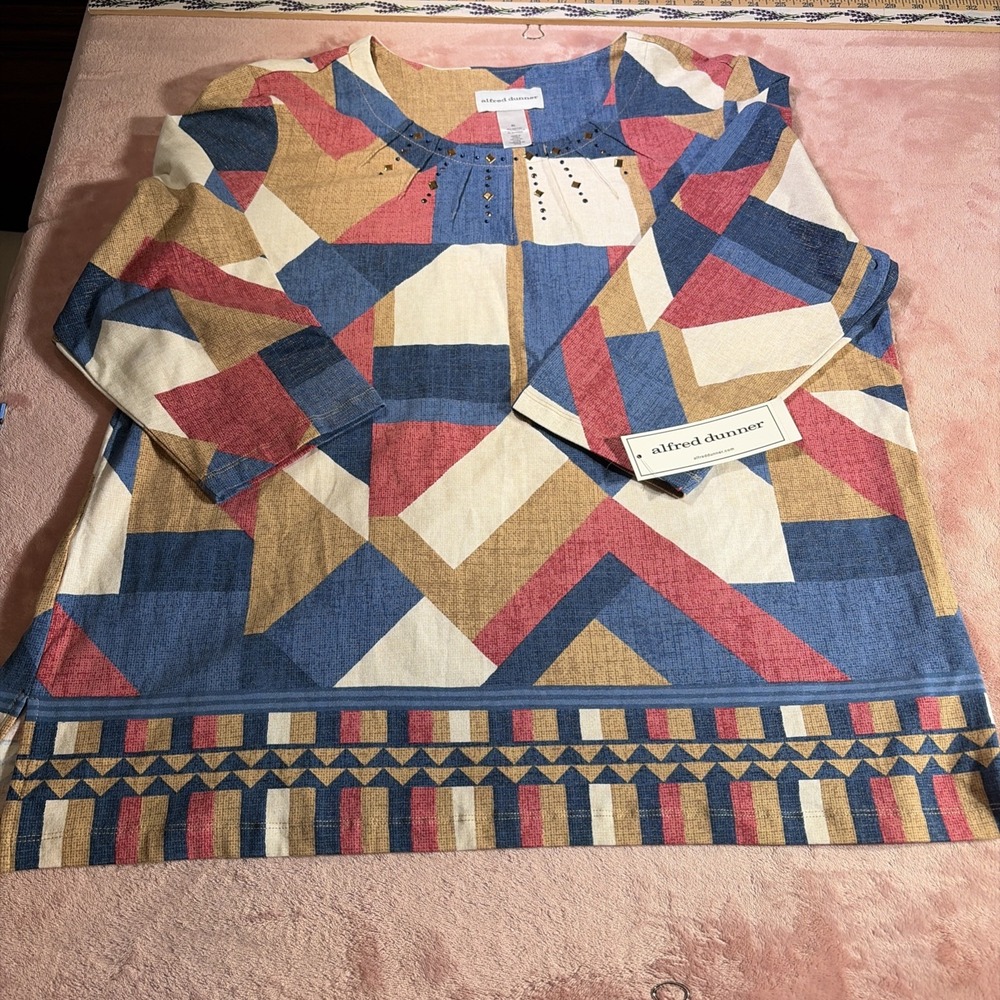 Alfred Dunner Blouse Womens XL Mosaic Pattern NWT